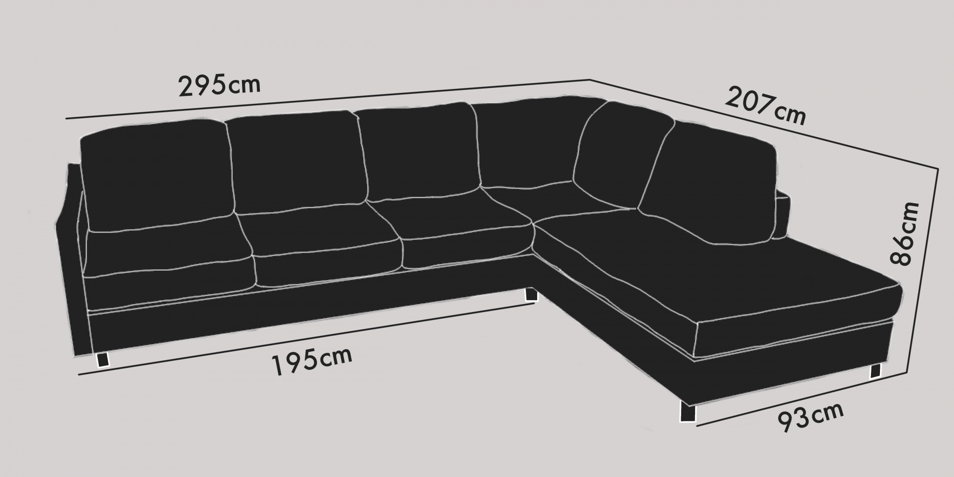 3-sits soffa large m öppet avslut höger