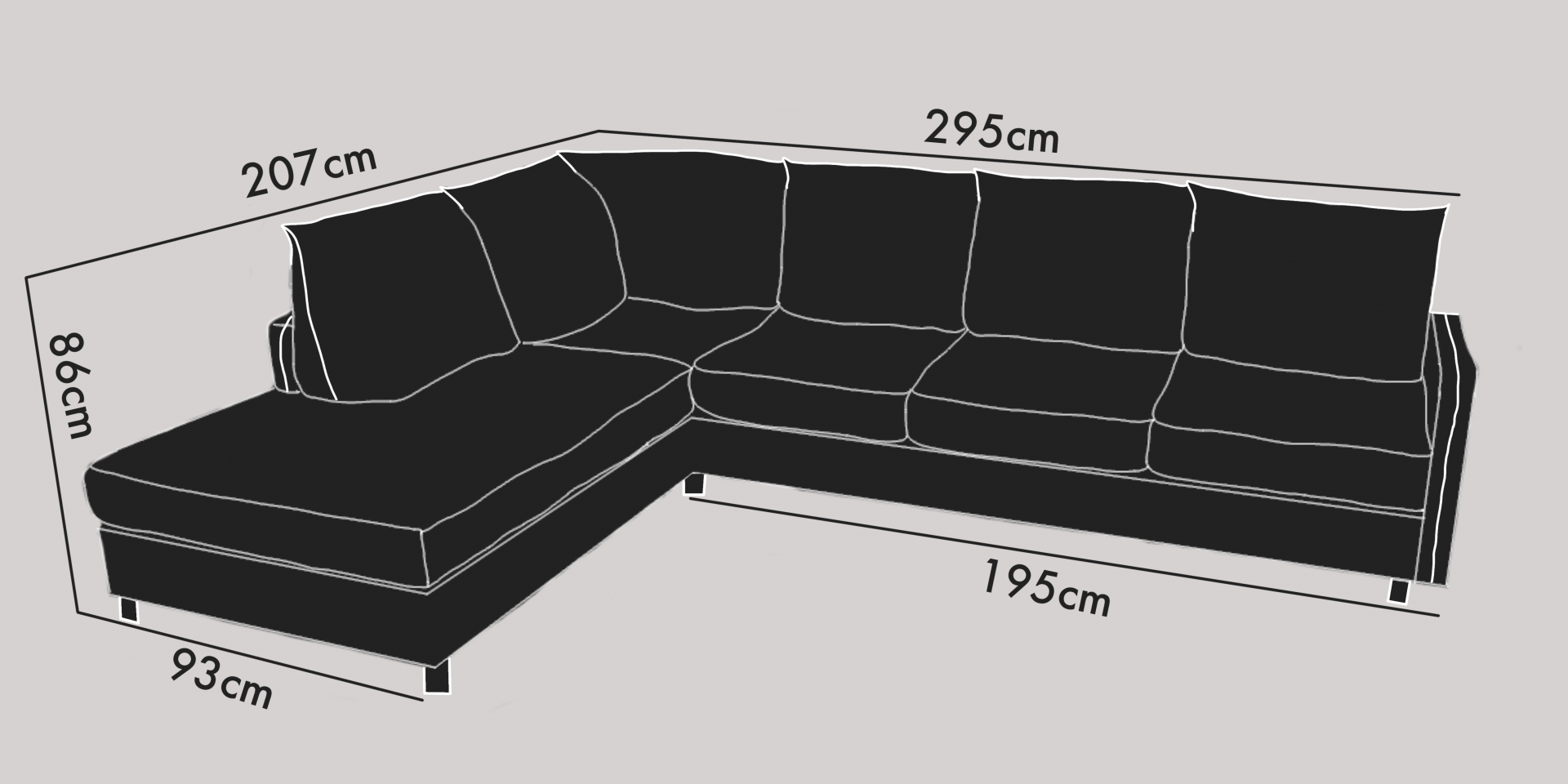 3-sits soffa large m öppet avslut vänster