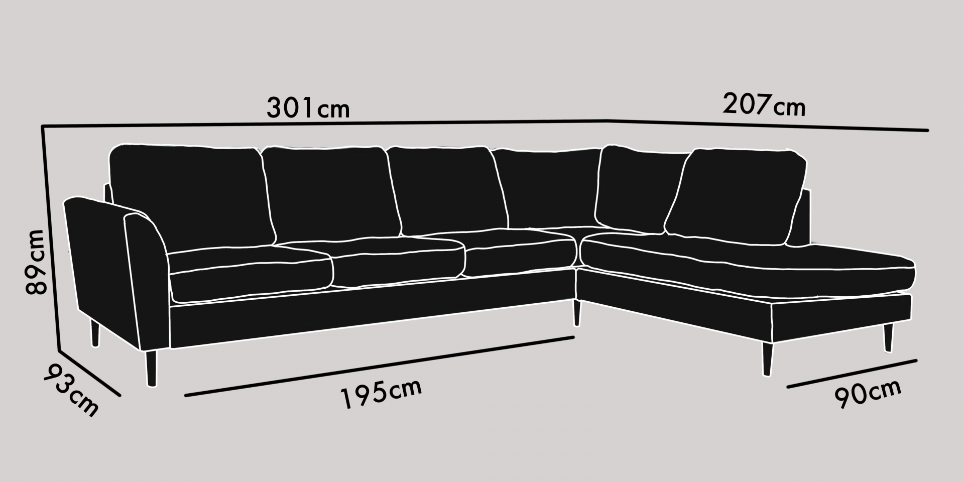 3-sits soffa large m öppet avslut höger